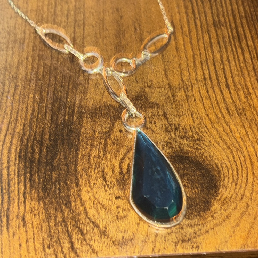 Nordstrom Silver With Bright Blue Stone Pendant and Rhinestone Necklace - Picture 2 of 4